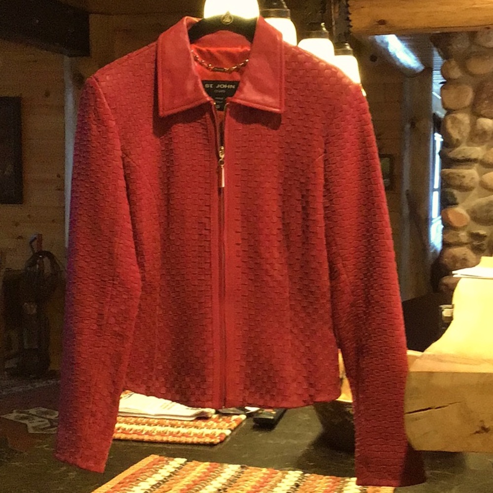 Authentic St.John Pink Woven Leather Jacket